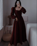 A-line burgundy long-sleeved velvet ankle-length skirt HZ1024