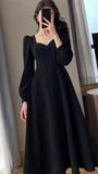 A-line burgundy long-sleeved velvet ankle-length skirt HZ1024