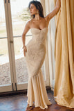 Vintage Mermaid Spaghetti Strap Ivory Lace Floor Length Ball Gown HZ1024