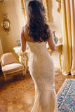 Vintage Mermaid Spaghetti Strap Ivory Lace Floor Length Ball Gown HZ1024