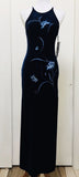 Vintage Navy Mermaid Embroidery Round Neck Off Shoulder Velvet Dress HZ1024