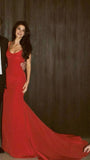 Burgundy Sexy Mermaid Spaghetti Strap Ball Gown HZ1024