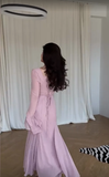Pink Mermaid Long Sleeve Ruffle Maxi Ball Gown HZ1024