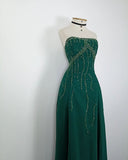 Green A-Line Strapless Sequined Satin Long Ball Gown Evening Dress HZ1024
