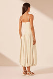 Beige Elegant Spaghetti Strap Midi Bubble Dress HZ1024