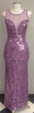 Purple Mermaid Round Neck Sleeveless Sequined Long Ball Gown Evening Dress HZ1024