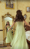 Green A-line spaghetti strap tulle ball gown evening dress HZ1024
