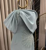 Elegant Mermaid Off Shoulder Blue Beaded Formal Prom Gown Evening Dress HZ1024