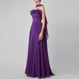 Charming Purple A-line Sleeveless Chiffon High Slit Formal Prom Gown Evening Dress HZ1024