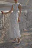 Simple A-Line High Neck Sleeveless Lace Formal Dress Evening Gown HZ1024