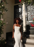 Simple White Mermaid Strap Formal Prom Dress Evening Gown HZ1024