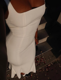 Simple White Mermaid Strap Formal Prom Dress Evening Gown HZ1024