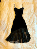 Spaghetti Strap Black A-Line Velvet Ball Gown Ruffled Gown HZ1024