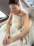 Elegant Ivory A-line Strapless Wedding Dress with Train HZ1024