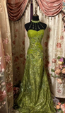 Vintage Green Mermaid Off Shoulder Sleeveless Long Prom Dress, Long Evening Dress HZ1024