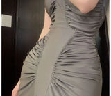 Sexy Gray Off-the-shoulder Halter Neck Slit Bodycon Mermaid Ball Gown Evening Dress HZ1024