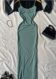 Simple Green Mermaid Spaghetti Strap Bodycon Ankle Length Ball Gown Evening Dress HZ1024