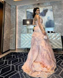 Sweet Pink A-line Strapless Tulle Layered Ruffled Formal Prom Gown Evening Dress HZ1024