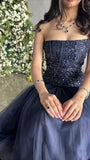 Elegant A-line Strapless Sequined Tulle Formal Prom Gown Evening Dress HZ1024