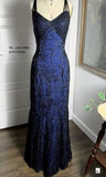 Classic Navy Mermaid Strap Lace Long Ball Gown Evening Dress HZ1024