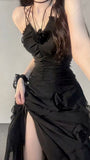 Charming Black A-line Sleeveless Slit Tulle Ball Gown Evening Dress HZ1024