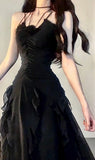 Charming Black A-line Sleeveless Slit Tulle Ball Gown Evening Dress HZ1024