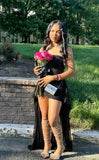 Charming Black Strapless Sequined High-Low Train Prom Gown Homecoming Dress HZ1024