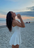 Simple White A-line Off-the-shoulder Sleeveless Strapless Short Homecoming Dress HZ1024