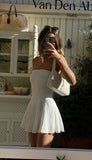 Simple White A-line Off-the-shoulder Sleeveless Strapless Short Homecoming Dress HZ1024