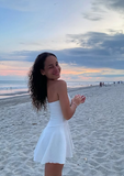 Simple White A-line Off-the-shoulder Sleeveless Strapless Short Homecoming Dress HZ1024
