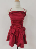 Beautiful Red Spaghetti Strap Bow Short Birthday Party Dress Homecoming Dress HZ1024