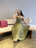 Elegant Green A-line Slit Spaghetti Strap Long Formal Prom Dress Evening Gown HZ1024