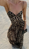 Sexy Flowy Leopard Print Spaghetti Strap Floor Length Party Dress Evening Gown HZ1024