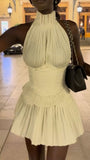 Chic pale yellow A-line high neck chiffon short prom dress homecoming dress HZ1024