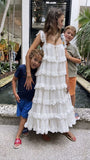White sleeveless halter ruffled maxi dress HZ1024