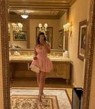 Pretty Pink A-line Strap Mini Party Dress Homecoming Dress HZ1024