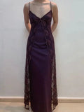 Charming V-neckline Purple Lace Straps A-line Prom Dress, Purple Long Formal Dress HZ1024