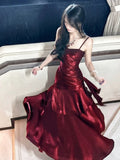 Wine Red Straps Mermaid Long Party Dress, Wine Red Evening Dress Formal Dress HZ1024
