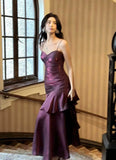 Purple Satin Straps Mermaid Long Formal Dress, Purple Prom Dress Evening Dress HZ1024