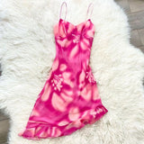 Vintage Pink Floral Ruffle Strap Short Ball Gown Evening Dress HZ1024