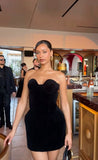 Simple Black Sleeveless Velvet Short Ball Gown Evening Dress HZ1024