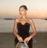 Simple Black Sleeveless Velvet Short Ball Gown Evening Dress HZ1024