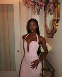 Sexy Pink Off Shoulder Sleeveless Slit Long Party Dress Prom Dress HZ1024