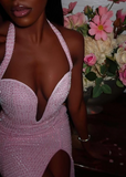 Sexy Pink Off Shoulder Sleeveless Slit Long Party Dress Prom Dress HZ1024