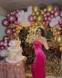 24th Birthday Party Pink Sweetheart Neck Strapless Velvet Mermaid Prom Dress HZ1024