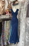 Vintage Navy Strapless Sleeveless Ruffled Mermaid Tulle Ball Gown Evening Dress HZ1024