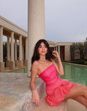 Sweet Pink Puff Skirt Strapless Tulle Mini Birthday Party Dress Homecoming Dress HZ1024