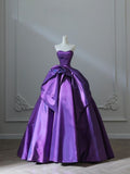 A-Line Gorgeous Strapless Sweetheart Neck Satin Formal Purple Ball Gown HZ1024