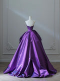 A-Line Gorgeous Strapless Sweetheart Neck Satin Formal Purple Ball Gown HZ1024