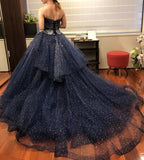 A-Line Elegant Navy Strapless Floor-length Formal Prom Dress Evening Gown HZ1024